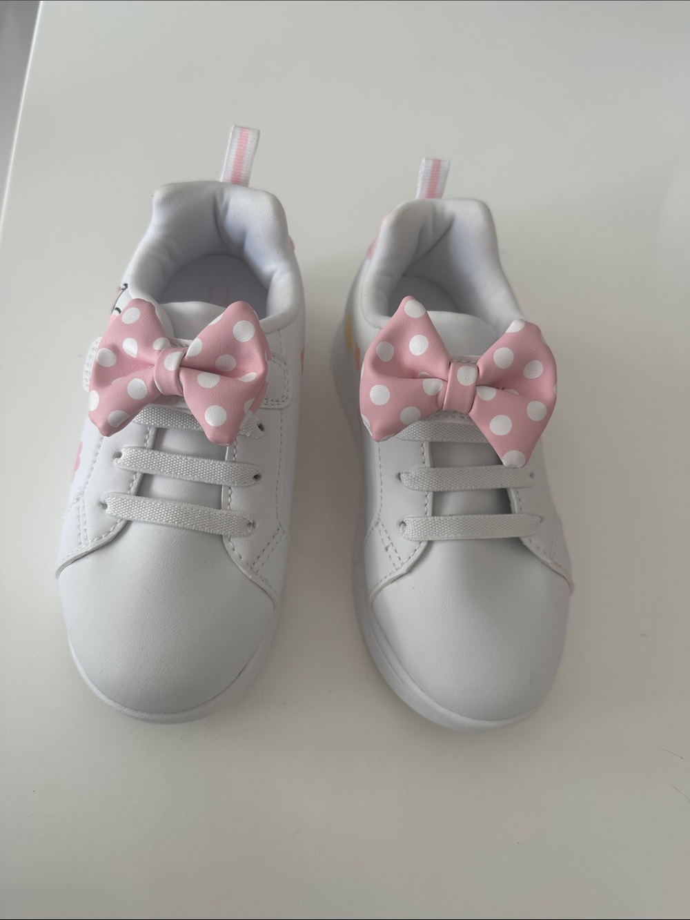 Kids White Sneakers with Pink Polka Dot Bows